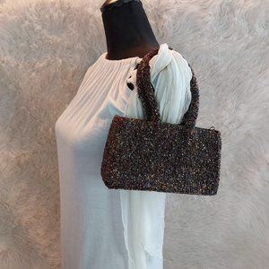 Vintage Handmade Dark Purple Full Beaded Zipper Closer Clutch Evening Handbag